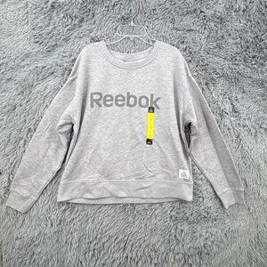 Reebok Sweatshirt Womens Large Fleece Crewneck New Gray Spellout Comfy Casual
